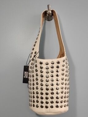 NWT Steve Madden Cream Studded Shoulder Bag with Silver-Tone Rivets